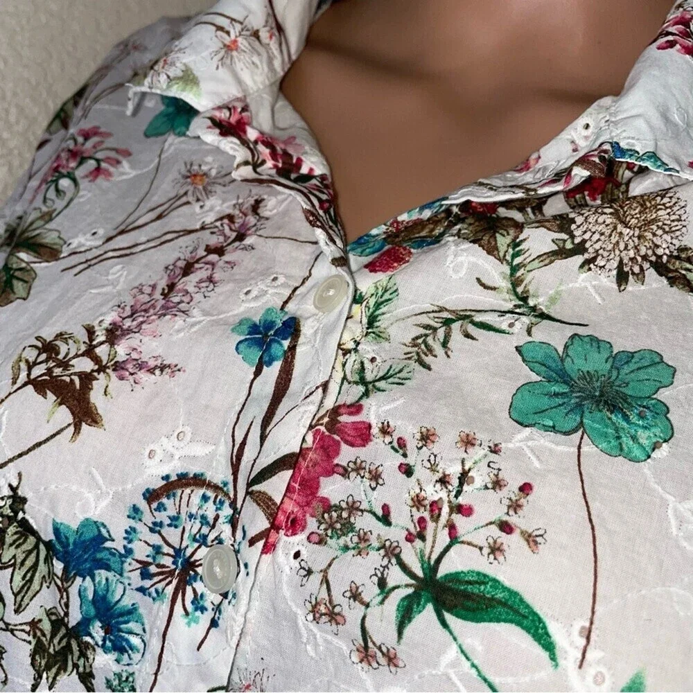 Sanctuary In Bloom blouse Cotton Floral-print In Cheerful floral button up SZ SM